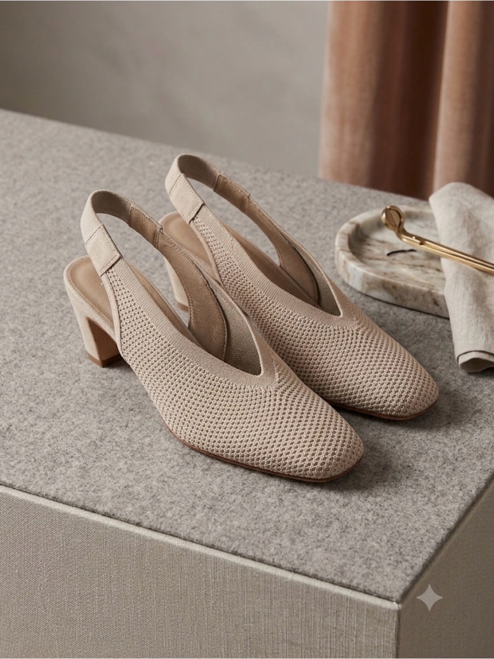 Eileen Fisher Beige Knit Slingback Block Heel Pumps size 8